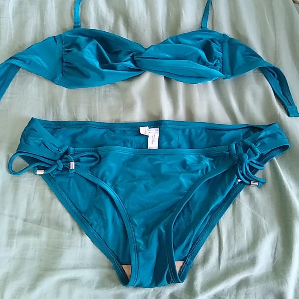 Gap bandeau bikini, teal, top S, bottoms M